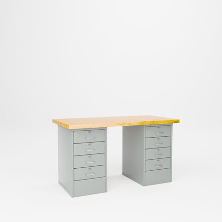Pucel Pedestal Bench with Drawer Cabinet, 60 in W x 30 in D x 34 in H, Putty DB-3060-W