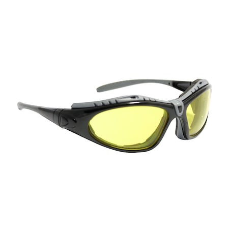Bouton Optical Full Frame Safety Glasses w/Black Frame, Foam Padding, Amber Lens and Anti-Scratch/Anti-Fog Coating 250-50-0429