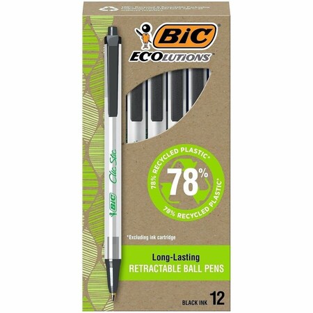 Bic CSEM11-BK Ecolutions Clic Stic Ballpoint Retractable Pen Black Ink Medium Dozen CSEM11-BK
