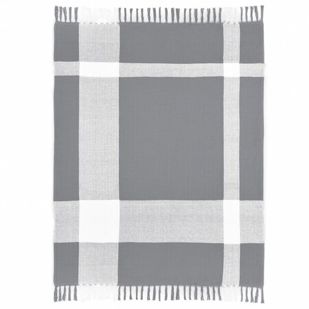 Homeroots 50" X 60" Gray Woven Cotton Checkered Throw Blanket with Fringe 516566