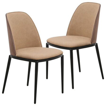 Leisuremod Tule Dining Side Chair, Walnut Frame with Brown Leather Seat, 2PK TCWN18BR2