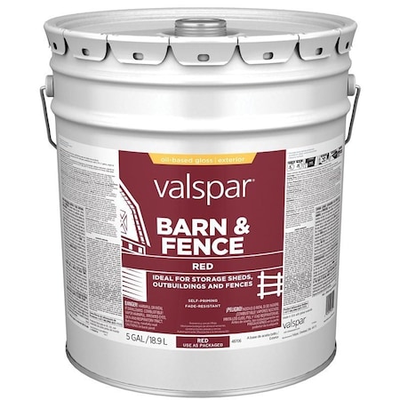 Valspar Oil Barn and Fence Paint, Gloss, Red, Liquid, 5 gal Pail 2125-11