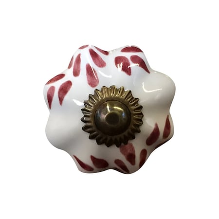 Homeroots Set of Twelve Burgundy White And Copper Floral Ceramic Drawer Pull Knobs, 12PK 321686