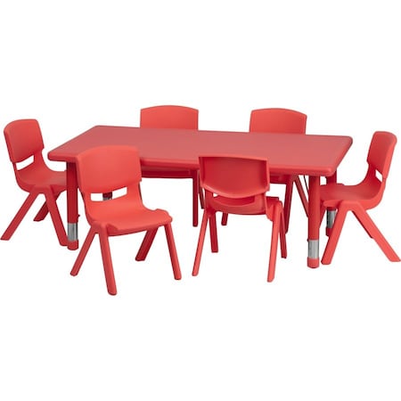 Flash Furniture Rectangle Table Set, Plastic, Steel, Red YU-YCX-0013-2-RECT-TBL-RED-E-GG