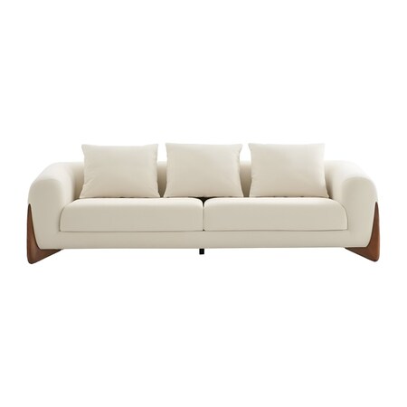 Homeroots 100" Cream Fabric Sofa With Wood Brown Legs 488842