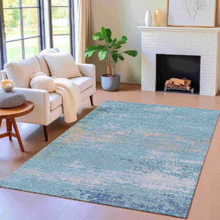 Homeroots 10' X 14' Sky Blue And Gray Abstract Washable Indoor Outdoor Area Rug 630854