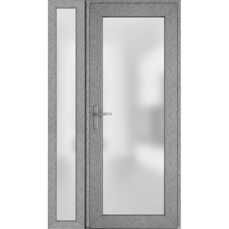 Vdomdoors Front Exterior Prehung FiberGlass Door Frosted Glass / Manux 8102 Grey Ash / Sidelight Exterior Win MANUX8102EXD-SS-W30+14 x H80-RH