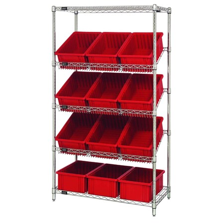 Quantum Storage Systems WIRE SHELVING UNIT W/12 RED BINS WRS-5-92060RD