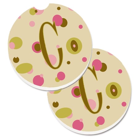 Carolines Treasures Letter C Initial Monogram Tan Dots Set of 2 Cup Holder Car Coaster CJ1004-CCARC