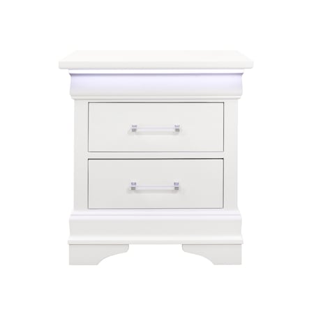 Homeroots 24" White Wood Lighted Two Drawer Nightstand 482398