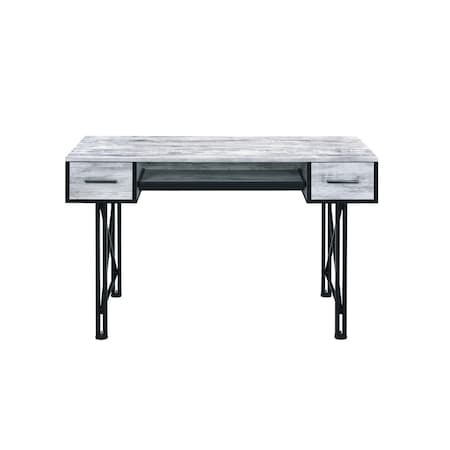 Homeroots 47" Antiqued White and Black Computer Desk With Two Drawers 491439