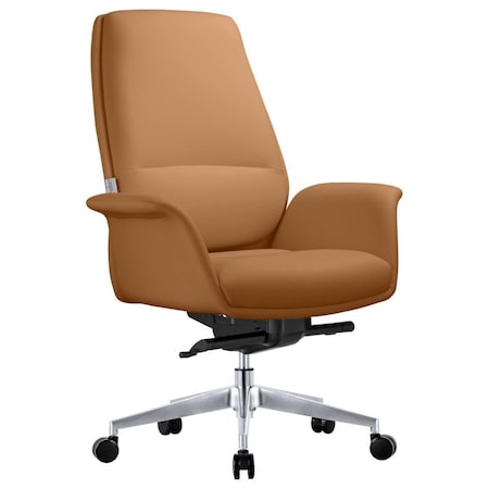 Leisuremod Summit Office Chair in Faux Leather & Aluminum Frame with Swivel & Tilt, Acorn Brown SO21LBRL