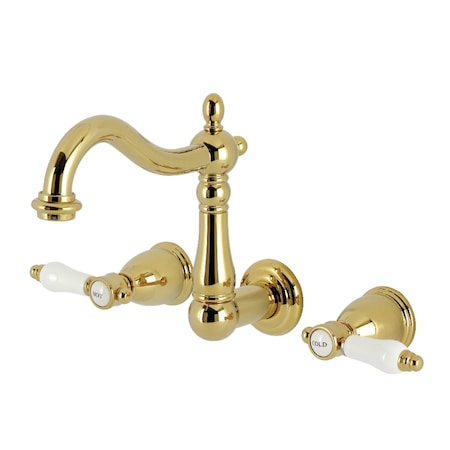 Kingston Brass Double-Handle Wall Mount Bathroom Faucet, Polished Brass KS1252BPL
