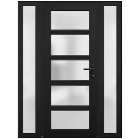 Vdomdoors Front Exterior Prehung FiberGlass Door Frosted Glass / Manux 8002 Matte Black / 2 Sidelight Exterio MANUX8002EXD-BLK-W12+30+12 x H80-LH