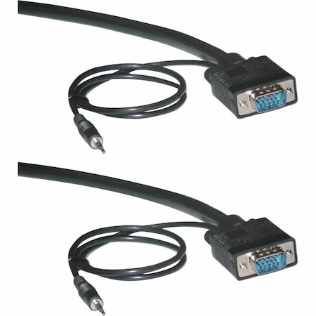 Cable Wholesale Shielded SVGA Cable with 3.5mm Audio, Black, HD15 Male, Coaxial Construction, Double 10H1-291HD