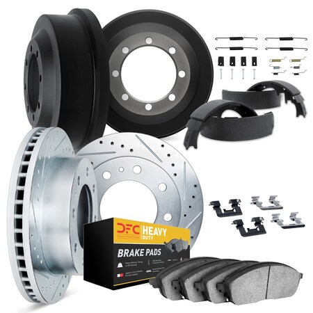 Dynamic Friction Co DFC Brake Rotor - Drilled & Slotted - Silver w/HD Brake Pad & Shoe Adjuster 7254-48003