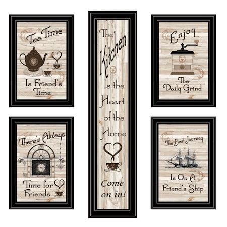 Homeroots Set Of Five Kitchen Friendship Black Framed Print Kitchen Wall Art, 5PK 406664