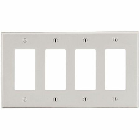 Hubbell Wiring Device-Kellems Wallplate, 4-Gang, 4) Decorator, Light Almond P264LA