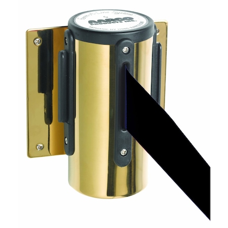 Aarco Form-A-Line System, Wall Mounted Retractable Belt w/ a Brass Casing, 10' Black Belt WM-10BBK