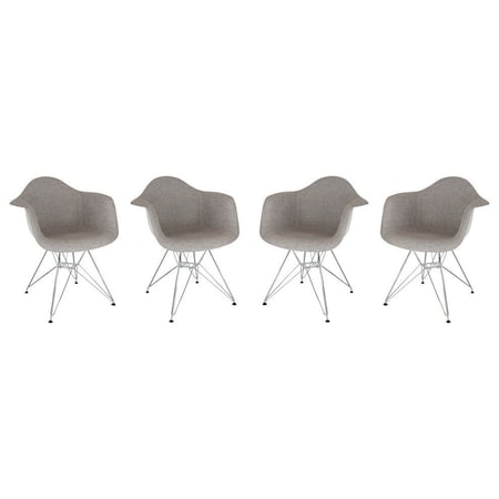 Leisuremod Willow Fabric Eiffel Accent Chair with Chrome Base, Grey, 4PK WM24GRT4