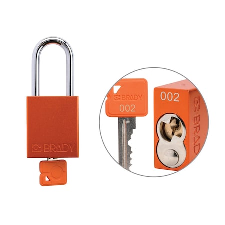 Brady Keyed Alike Padlock Unique Set Aluminum Org 1.5 in Steel Shackle Keycode 2 SDAL-ORG-38ST-002