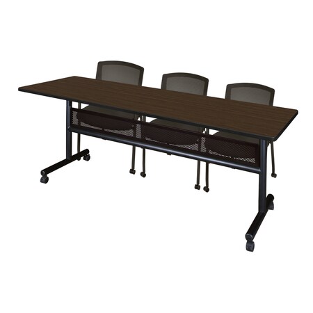 Regency Kobe Flip-Top Training Nesting Table W/ Modesty Panel & 2 Knight Mesh Chairs, 84 in W, 24 in L MKFTM8424NW56CBK