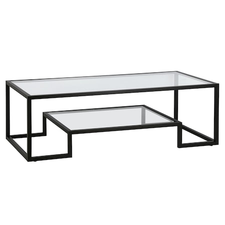 Homeroots 54" Black Glass And Steel Coffee Table With Shelf 521998