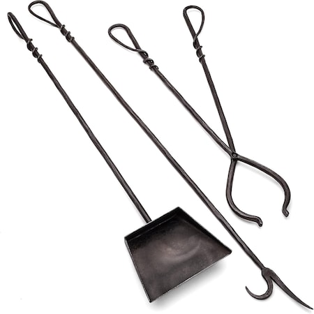 Kings County Tools 3PC Fireplace Tool Set Hand Forged Iron Fireplace Tools for Fireplaces, Fire Pits, or Woodstoves GW89A05-13