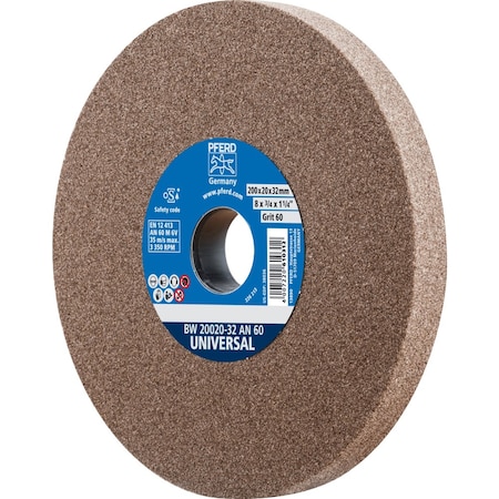 Pferd PFERD Vitrified Bench Wheel, UNIVERSAL, 8in x 3/4 x 2, 60 Grit, Aluminum Oxide 61678