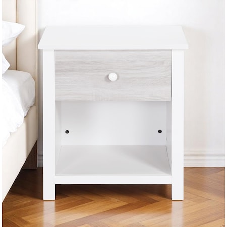 Homeroots 24" White Solid Manufactured Wood and Wood One Drawer Nightstand 530250