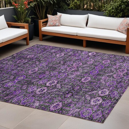 Homeroots 9' X 12' Purple And Green Floral Washable Indoor Outdoor Area Rug 564363