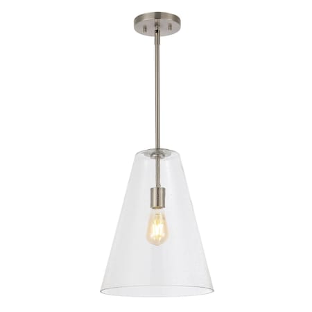 Jonathan Y Arlo 11.5" 1-Light Mid-Century Modern Iron/Seeded Glass LED Pendant, Nickel/Clear JYL7594A