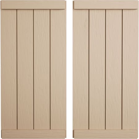 Ekena Millwork Rustic Four Board Joined Board-n-Batten Rough Sawn Faux Wood Shutters w/End Batten, 22W x 86H, PR SHUBJE22X86RSPR