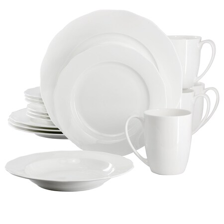 Meritage Eva 16 Piece Wavy Edge Bone China Dinnerware Set in White 750123502M