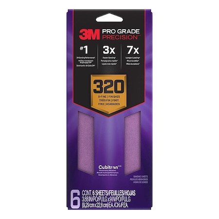 3M Pro Grade Precision Faster Sanding Sheets w/ NO-SLIP GRIP Backing,SHTR320-PGP-6T,3 2/3" x 9", 320 Gr, 6 Shts/pk | by West Marine