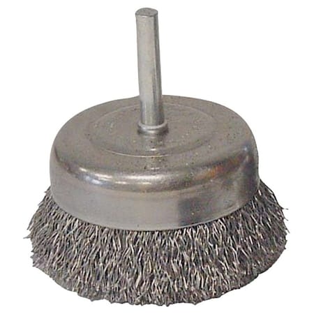 Weiler Wire Cup Brush, 3 in Dia, 1/4 in Arbor/Shank, 0.014 in Dia Bristle, Carbon Steel Bristle 36030