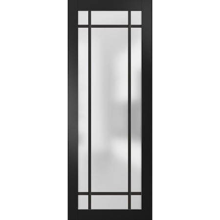 Sartodoors Slab Barn Door Panel Frosted Glass Lite Planum 2112 Black 18x84 Solid Core Modern Interior PLANUM2112S-BLK-18 x 84