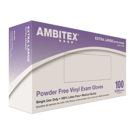 Ambitex X-Large Vinyl Powder-Free Exam Gloves -100 Gloves clear, 100PK VXL200