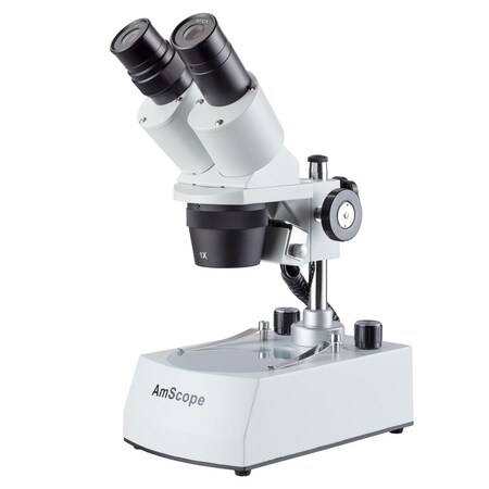 Amscope SE305 Compact Multi-Lens Binocular Stereo Microscope 5X-30X w/Angled Head, Metal Pillar Stand, Top & SE305R-PX-LED