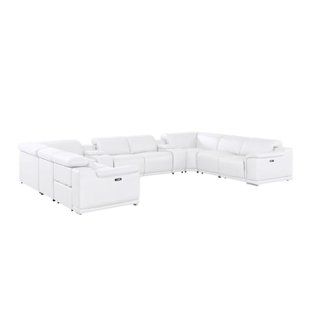 Homeroots White Leather Modular U Shaped Ten Piece Corner Sectional With Console 643935