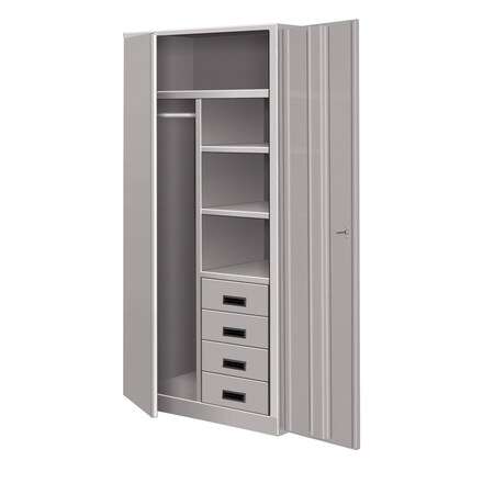 Pucel Wardrobe Locker with 4 Drawers, 60 in W x 78 in H x 24 in D, Gray WSC-6072-24-4DL