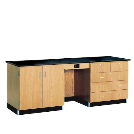 Diversified Spaces Teachers Desk Instructor Desk, 96"x30"x36", Phenolic Top, 30" D X 36" H, 96" W X Red Oak, Gray 1114KF