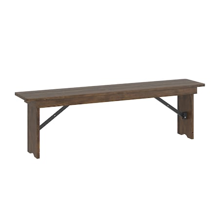 Flash Furniture HERCULES 60in x 12in Rustic Antique Solid Pine Farmhouse Folding Bench w/Foldable Locking Legs XA-B-60X12-GG