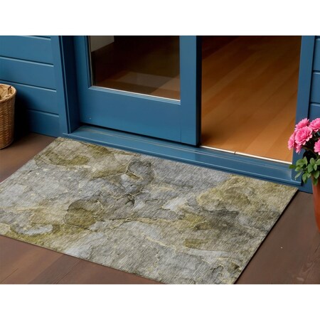Homeroots 3' X 5' Taupe Brown And Gray Abstract Washable Indoor Outdoor Area Rug 581779