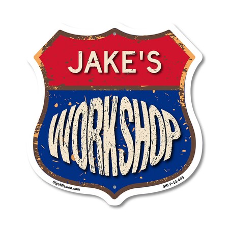 Signmission Jake's Workshop, 12 Inch X 12 Inch, Plastic Sign SHI-P-12-489-JAKE