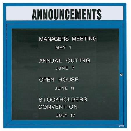 Aarco Illuminated Outdoor Enclosed Directory w/ Al Frame Header, Powder Coated Blue, 36''Hx36''W OADC3636HIB