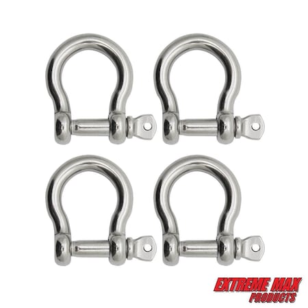 Extreme Max 3006.8303.4 BoatTector Stainless Steel Bow Shackle - 3/4", 4-Pack 3006.8303.4