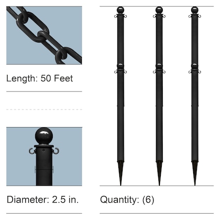 Mr. Chain Black Medium Duty Ground Poles and Chain Kit 70403-6