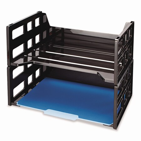 Officemate High Rise Desk Tray, 2 Sect, Letter, 13.25" x 9" x 10.25", Black, PK2 26056