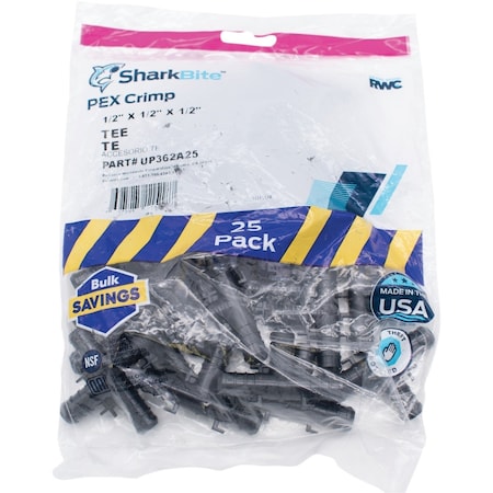 Sharkbite PEX-B 1/2'' Poly Alloy Barb Tee, 25PK UP362A25